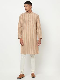 Fabindia - Cotton Beige Striped Men Kurta