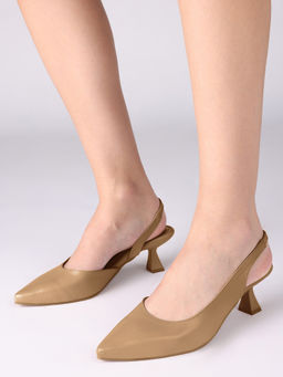 Twenty Dresses by Nykaa Fashion - Brown Pointed Toe Slingback Mule Work Heels For Women