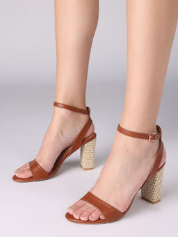 Twenty Dresses by Nykaa Fashion - Tan Colorblock Round Toe Classic Crafted Block Heels For Women