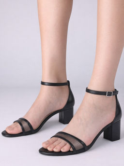 Twenty Dresses by Nykaa Fashion - Black Round Toe Sheer Strap Block Sandal Heels For Women