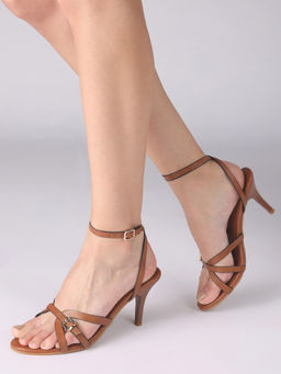 Twenty Dresses by Nykaa Fashion - Tan Almond Toe Buckled Contrast Edges Stilettos For Women