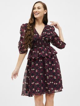 Kibo - Womens Georgette Smocking Peplum Dress