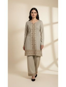 WINEBERRY - Green Lycra Embroidered Co-Ord Set