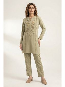 WINEBERRY - Olive Lycra Embroidered Co-Ord Set
