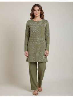 WINEBERRY - Olive Lycra Floral Co-Ord Set