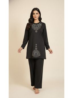 WINEBERRY - Black Lycra Printed Co-Ord Set