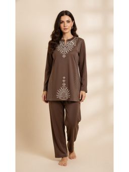 WINEBERRY - Brown Lycra Printed Co-Ord Set