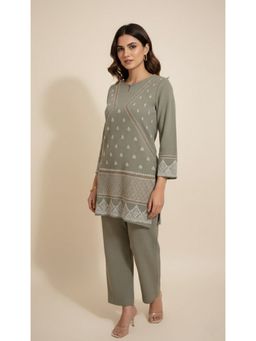 WINEBERRY - Olive Lycra Printed Co-Ord Set