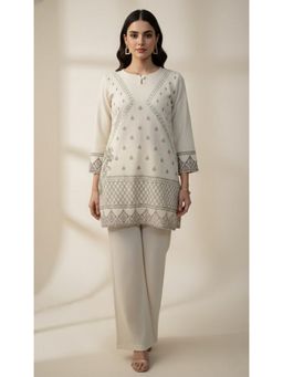 WINEBERRY - White Lycra Printed Co-Ord Set