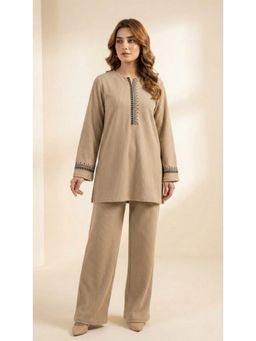 WINEBERRY - Beige Tweed Embroidered Co-Ord Set