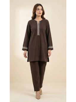 WINEBERRY - Brown Tweed Embroidered Co-Ord Set