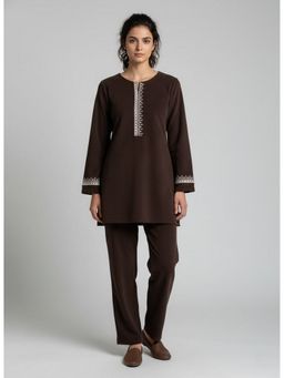 WINEBERRY - Brown Tweed Textured Co-Ord Set