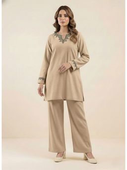 WINEBERRY - Beige Tweed Embroidered Co-Ord Set