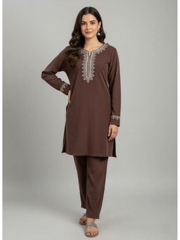 WINEBERRY - Brown Tweed Embroidered Co-Ord Set