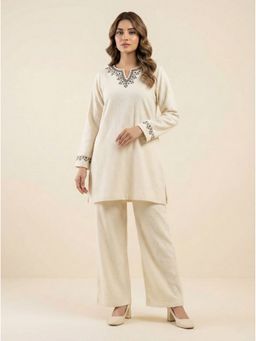 WINEBERRY - Cream Tweed Embroidered Co-Ord Set