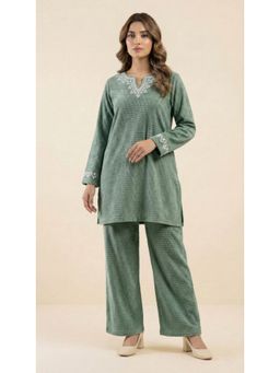 WINEBERRY - Green Tweed Embroidered Co-Ord Set