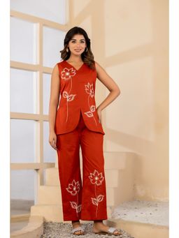 BAVARIA - Women Embroidered Rust Kurta With Palazzo
