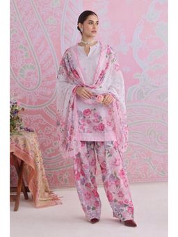 HOUSE OF KARI - Blush Pink Printed Lawn Cotton Kurta And Palazzo With Dupatta