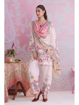 HOUSE OF KARI - Ivory Floral Printed Lawn Cotton Kurta And Palazzo With Dupatta