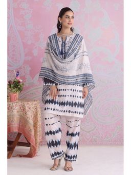 HOUSE OF KARI - Ivory Printed Lawn Cotton Kurta And Palazzo With Dupatta