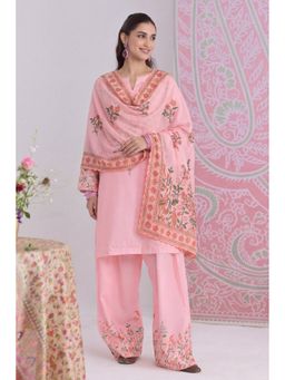 HOUSE OF KARI - Blush Pink Printed Lawn Cotton Kurta And Palazzo With Dupatta