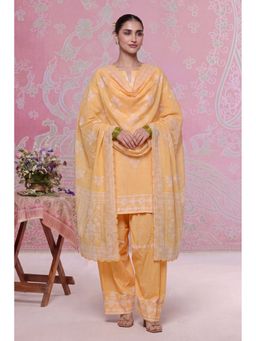 HOUSE OF KARI - Sunshine Yellow Printed Lawn Cotton Kurta And Palazzo With Dupatta