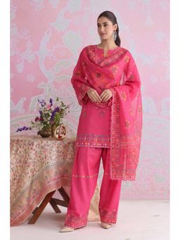 HOUSE OF KARI - Raspberry Pink Printed Lawn Cotton Kurta And Palazzo With Dupatta