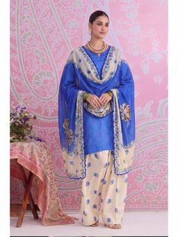 HOUSE OF KARI - Blue Printed Lawn Cotton Kurta And Palazzo With Dupatta