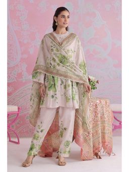 HOUSE OF KARI - Ivory and Sage Green Printed Lawn Cotton Kurta And Pant With Dupatta