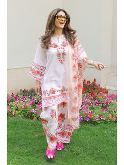HOUSE OF KARI - Blush Pink Floral Printed Lawn CottonKurta And Palazzo With Dupatta