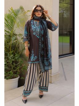 HOUSE OF KARI - Black and Teal Printed Lawn Cotton Kurta Set with Farsi Palazzo With Dupatta