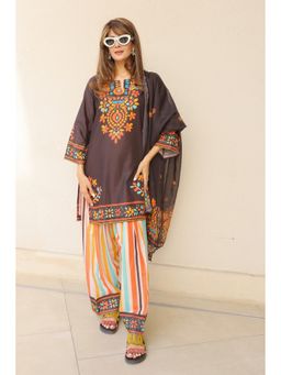 HOUSE OF KARI - Black Printed Lawn Cotton Kurta And Palazzo With Dupatta