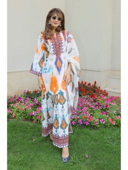 HOUSE OF KARI - Grey Ikat Printed Lawn Cotton Kurta And Palazzo With Dupatta