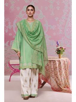 HOUSE OF KARI - Green Printed Lawn Cotton Kurta And Palazzo With Dupatta