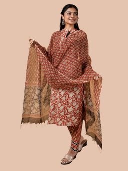 Meeta's - Red Cotton Printed Kurta with Pant and Dupatta
