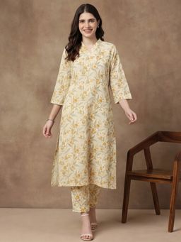 Black & Blah Blah - Women's Pure Cotton Floral Yellow Kurta With Pant