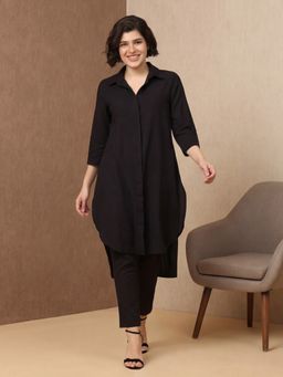 Black & Blah Blah - Women Pure Cotton Solid Black Kurta With Pant