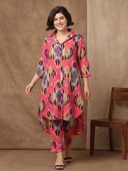 Black & Blah Blah - Women Pure Cotton Printed Pink Kurta With Pant