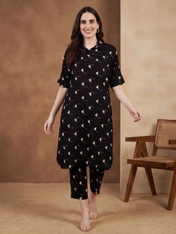 Black & Blah Blah - Women Printed Viscose Rayon Black Kurta With Pant