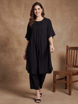 Black & Blah Blah - Women Viscose Rayon Solid Black Kurta With Pant