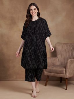 Black & Blah Blah - Women's Printed Viscose Rayon Black Kurta With Pant