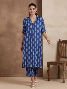 Black & Blah Blah - Women's Printed Blue Kurta With Pant