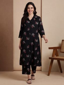 Black & Blah Blah - Women Viscose Rayon Black Kurta With Pant