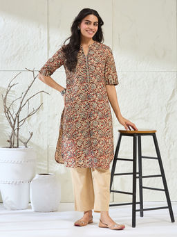 Fabindia - Women Maroon Floral Kalamkari Kurta