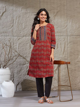 Fabindia - Women Maroon Ajrakh Printed Kurta