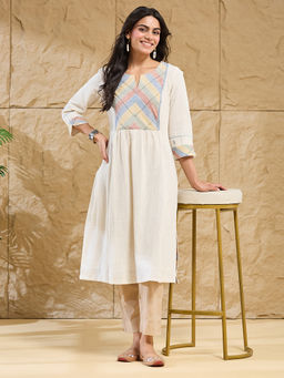 Fabindia - Women Off White Checks Woven Kurta
