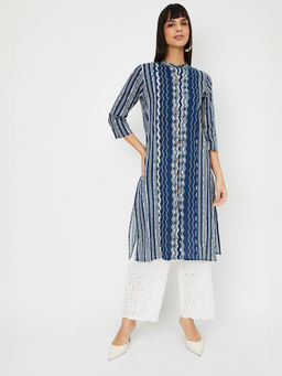 max - Women Indigo Stripes Printed Kurta