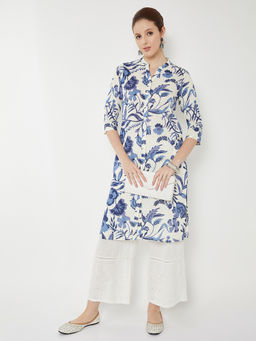 max - Women Off White-Blue Floral Printed Kurta