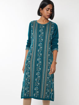max - Women Teal Floral Printed Kurta