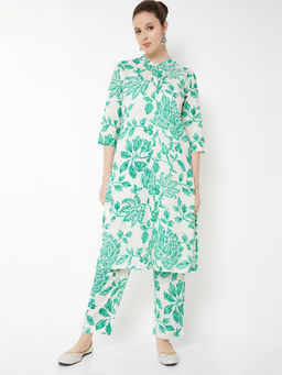 max - Women Green-White Floral Printed Kurta